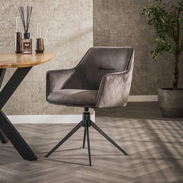 Chaise fauteuil avec accoudoirs et revêtement en velours gris