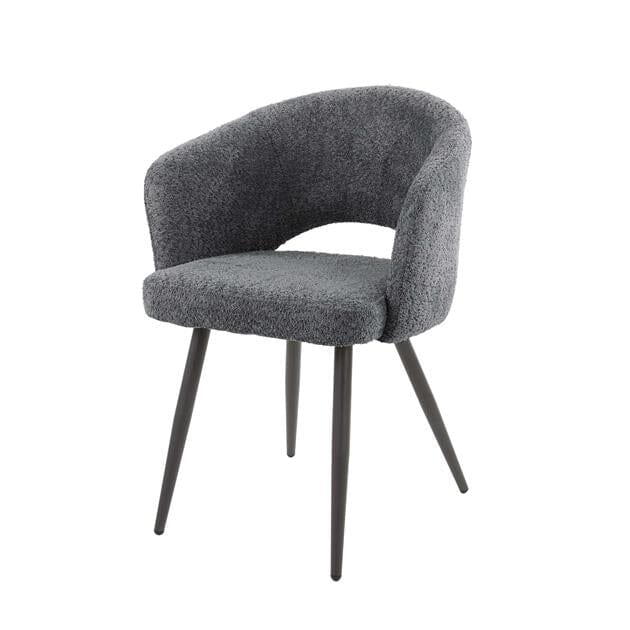 Chaise fauteuil confortable en bouclette gris avec base métallique
