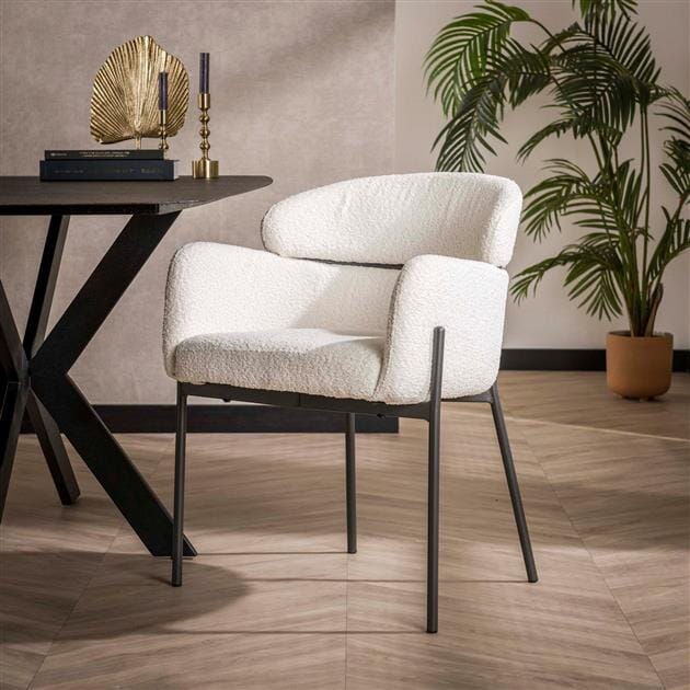 chaise Fauteuil en bouclette avec dossier rond et base en métal