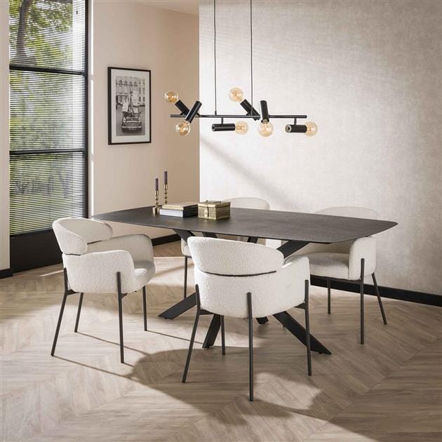 Ensemble de fauteuils salle à manger en bouclette blanche
