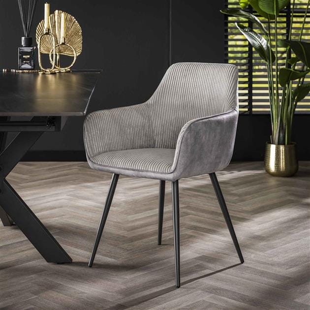 Chaise fauteuil table à manger avec revêtement en rib et structure métallique