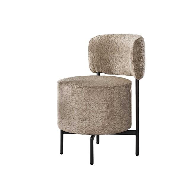 Vue latérale de la Chaise Cocktail Boucle montrant le dossier fixe et le revêtement en bouclette.