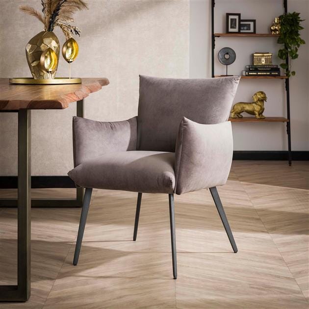 Chaise de salle à manger en velours gris avec cadre métallique robuste
