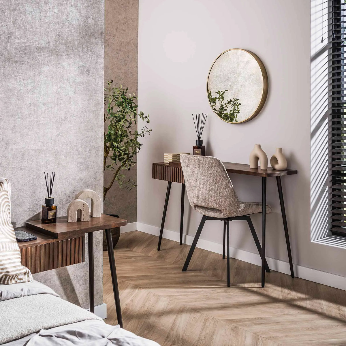 Console en Acacia Massif Avec Table de Chevet