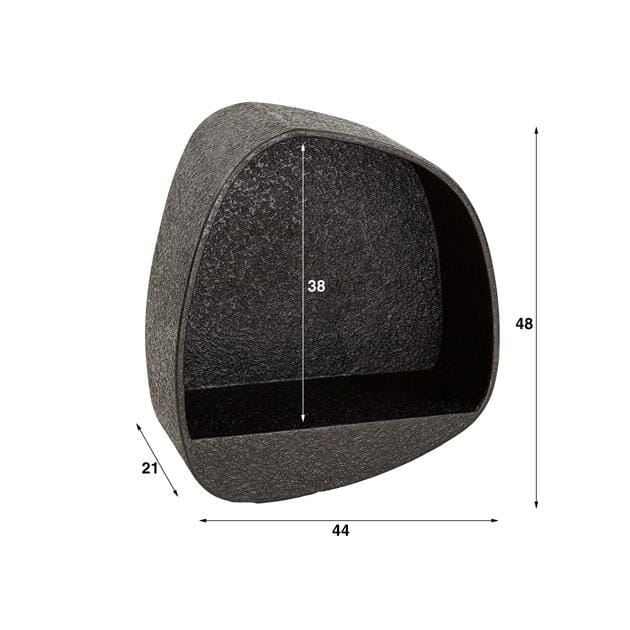 Détail du système de fixation discret de l'étagère métal noir.