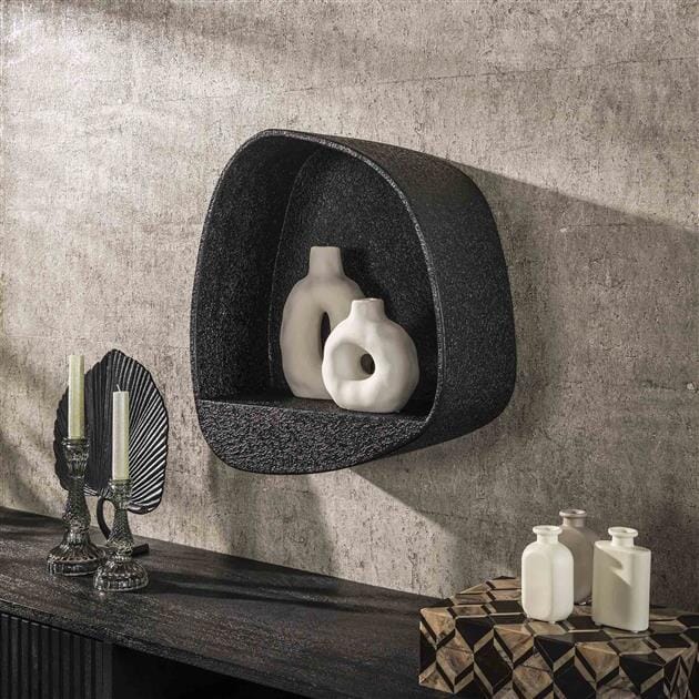 Étagère métal noir murale avec finition liquide, vue de face.