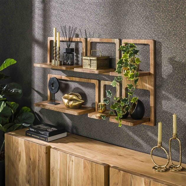 Étagère murale en bois naturel d&#39;acacia avec finition élégante.