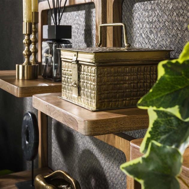 Vue de côté des étagères murales montrant les coins arrondis.