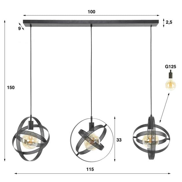 Lampe Suspension Industrielle 3 Lampes