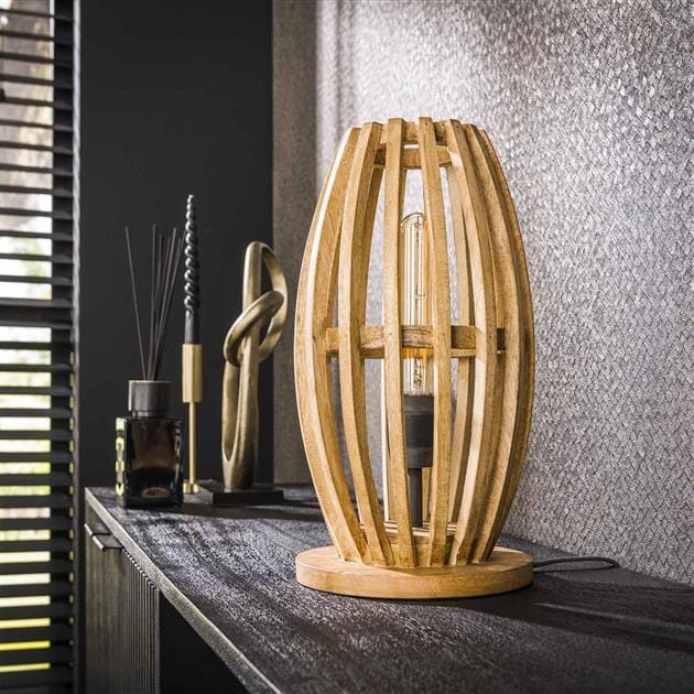 Vue de près de la Lampe de Chevet Bois montrant la texture du bois