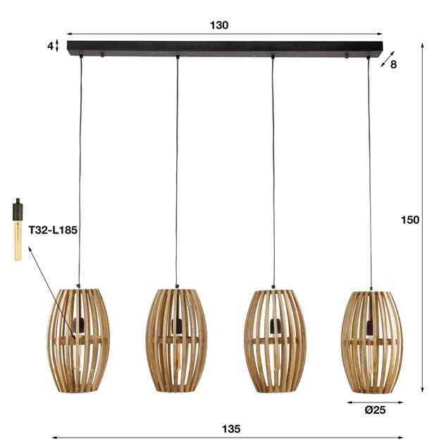 Lustre bois moderne avec hauteur des abat-jours ajustable jusqu&#39;à 150 cm.