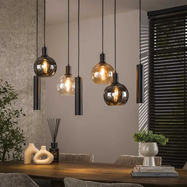 Suspension 7 Lampes Verre et Métal