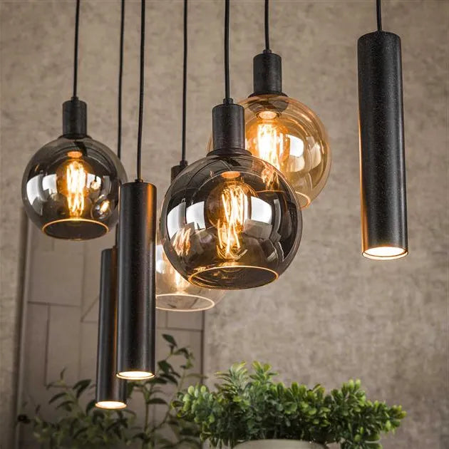 Suspension 7 Lampes Verre et Métal Details