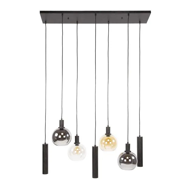 Suspension 7 Lampes Verre et Métal Fond Blanc