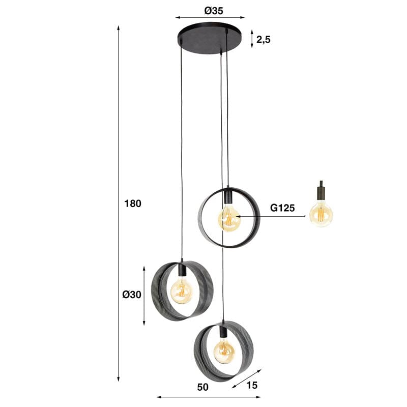 Suspension Industrielle 3 Lampes Dimensions