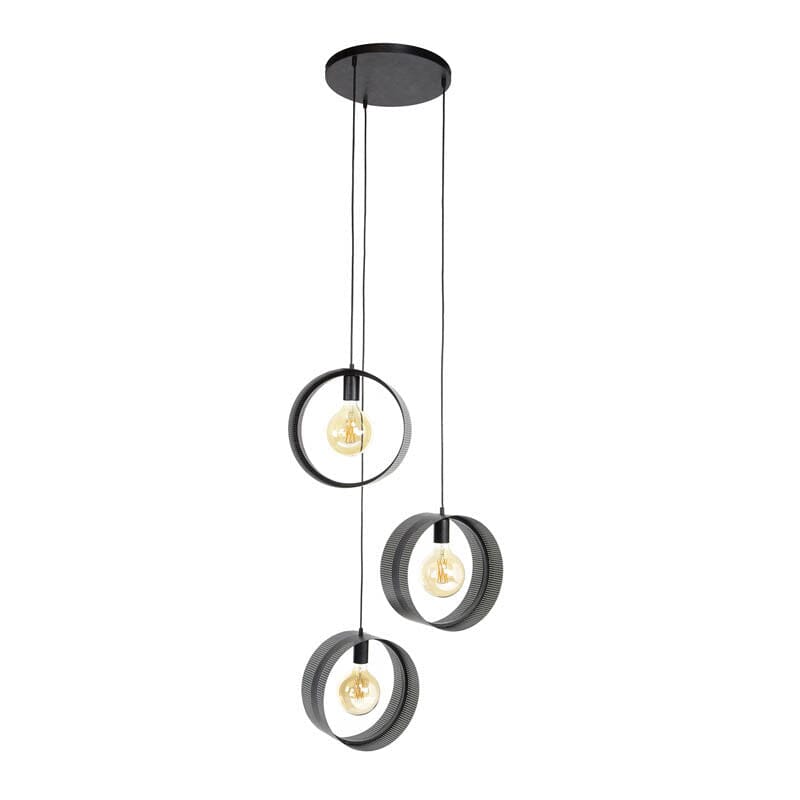 Suspension Industrielle 3 Lampes Fond Blanc