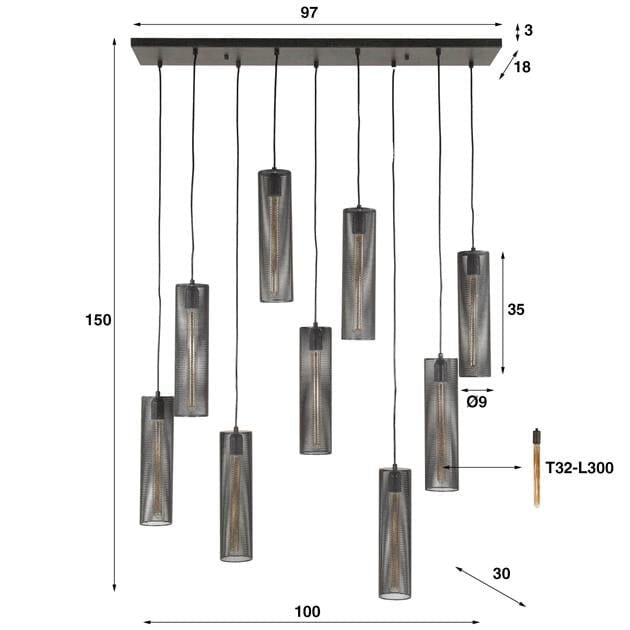 Suspension Industrielle Vintage Dimensions