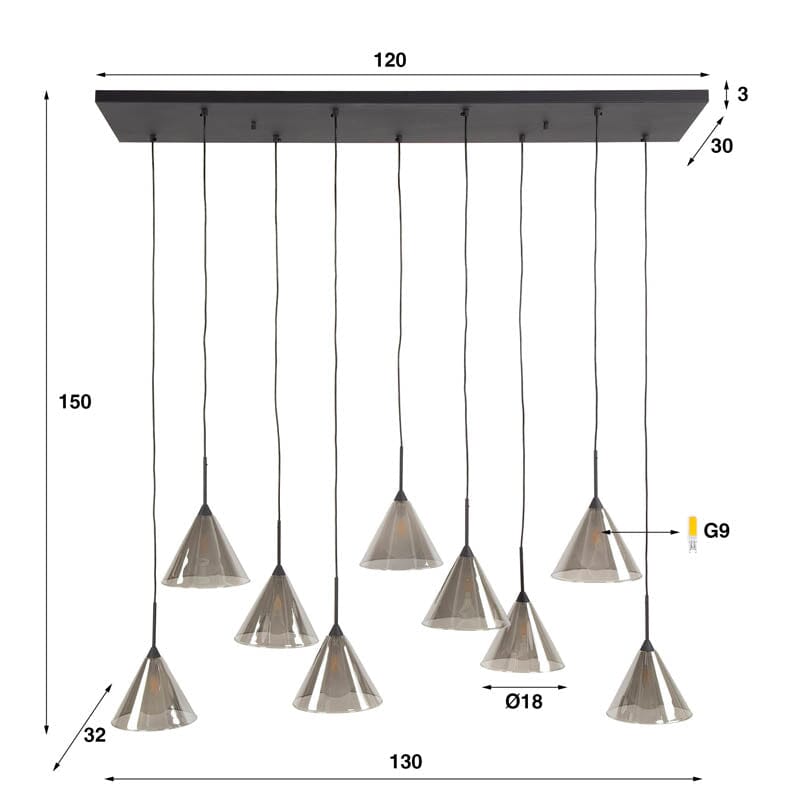Suspension Luminaire Verre Fumé Dimensions