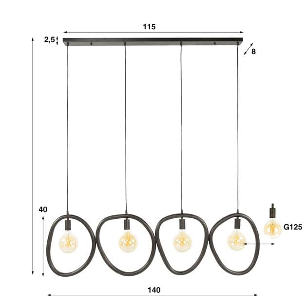 Suspension Métal 4 Lampes Dimensions