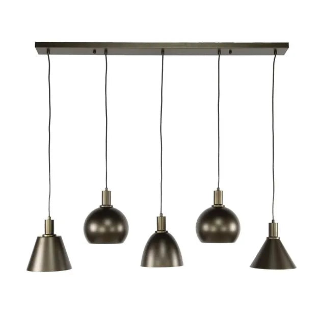 Suspension Métal 5 Lampes Noir Fond Blanc