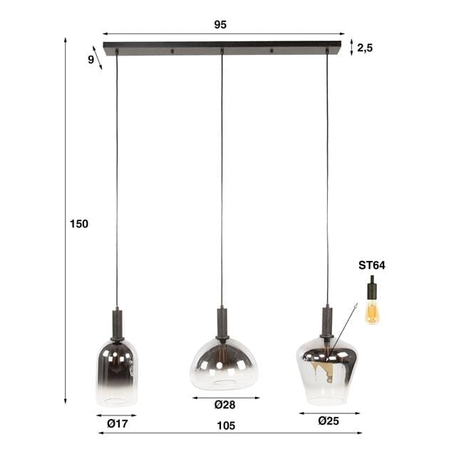 Suspension Verre 3 Lampes Dimensions