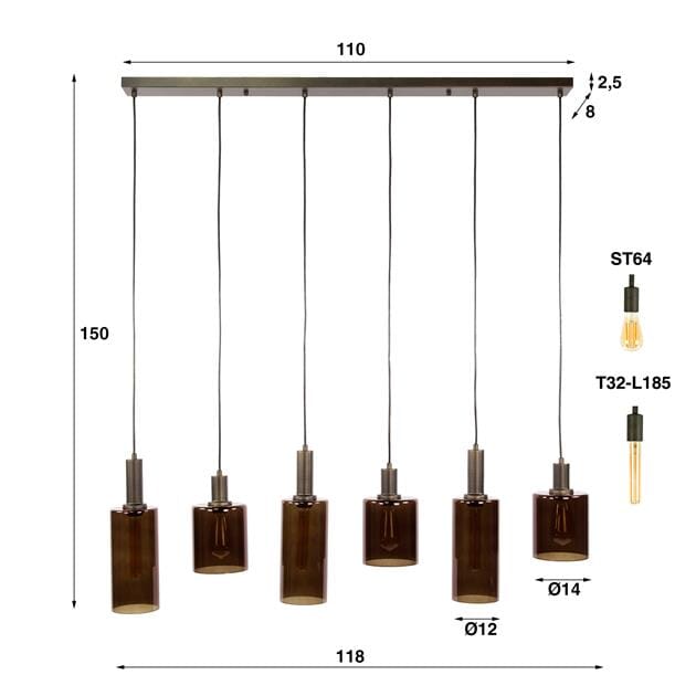 Suspension Verre Marron Dimensions