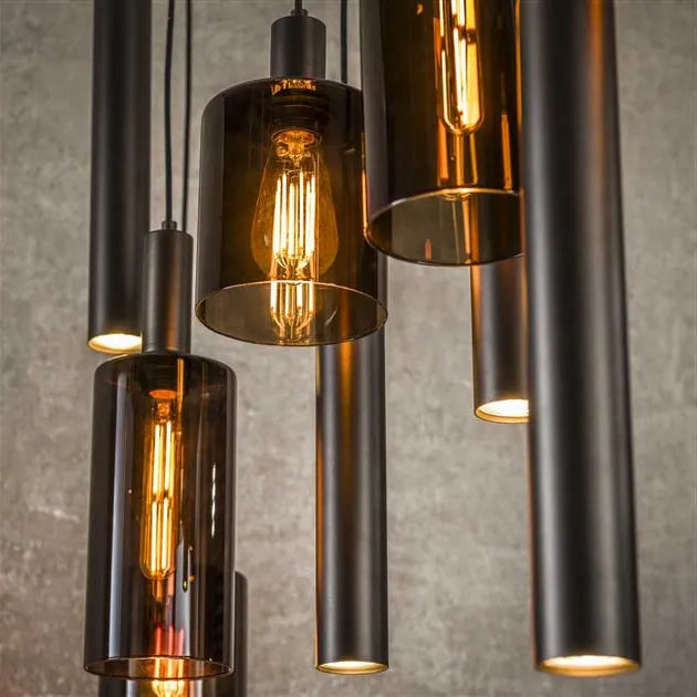 Suspension Verre et Metal 9 Lampes Details