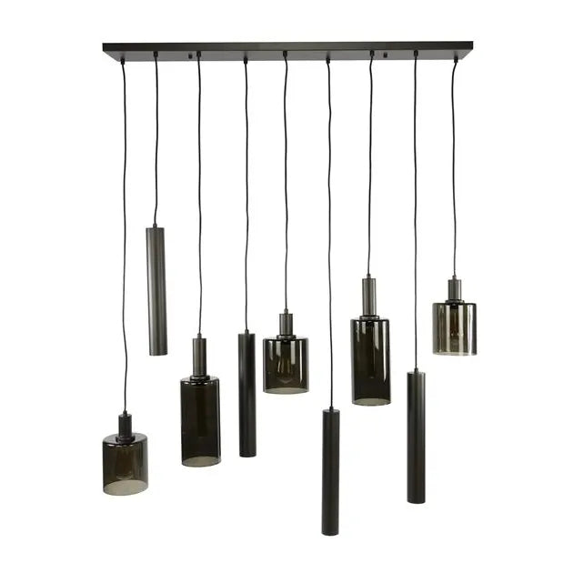 Suspension Verre et Metal 9 Lampes Fond Blanc