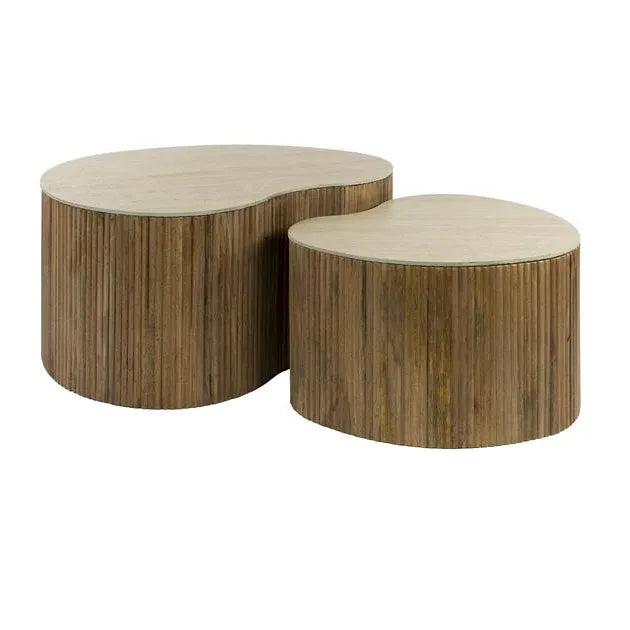 Table Basse Bois et Ceramique Fond Blanc