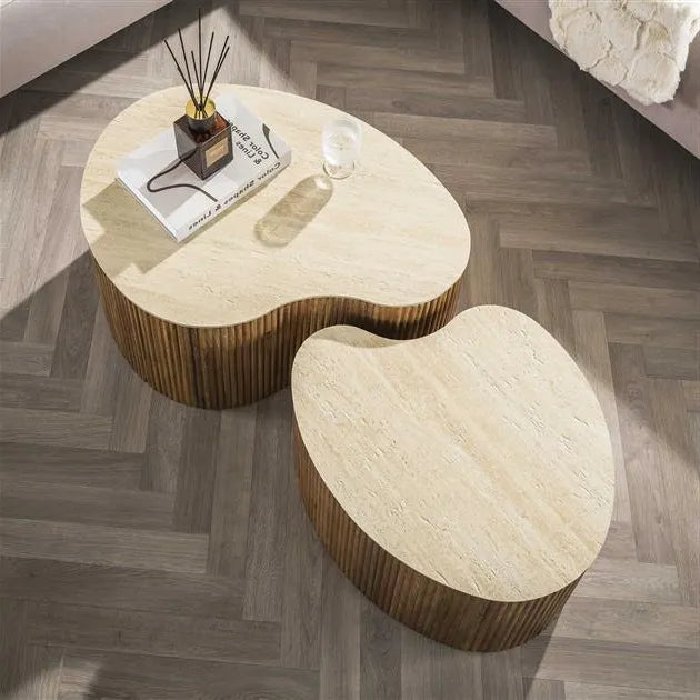 Table Basse Bois et Ceramique Vue Dessus