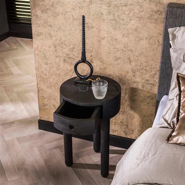 Table De Chevet Bois Ronde Tiroir Ouvert