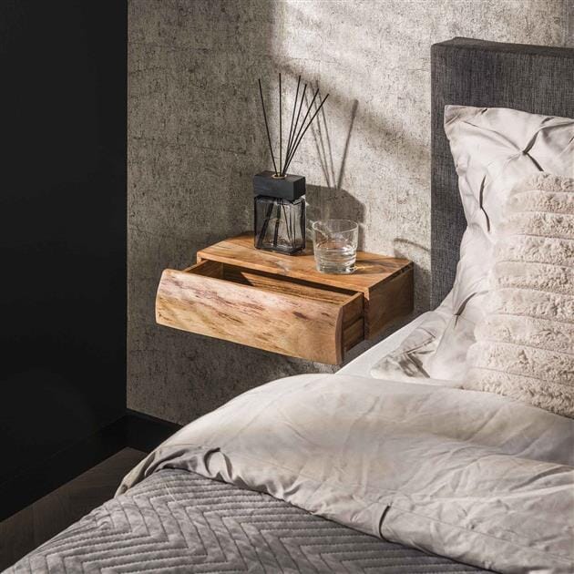 Table De Chevet Suspendue Acacia Tiroir Ouvert