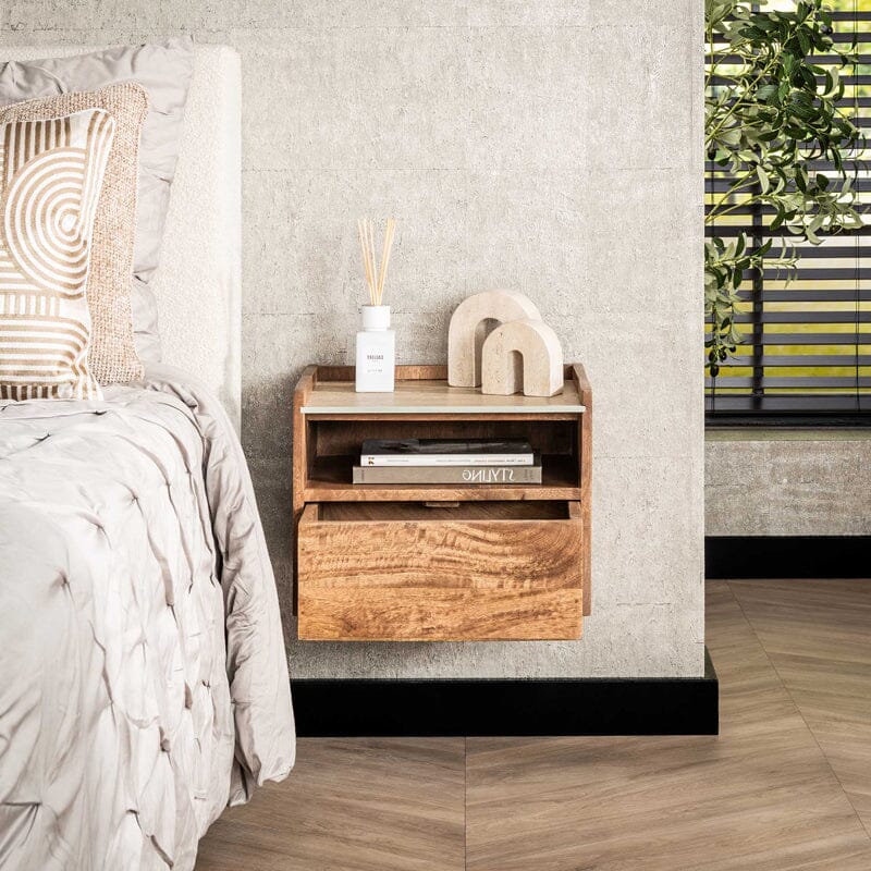 Table De Chevet Suspendue Bois Tiroir Ouvert