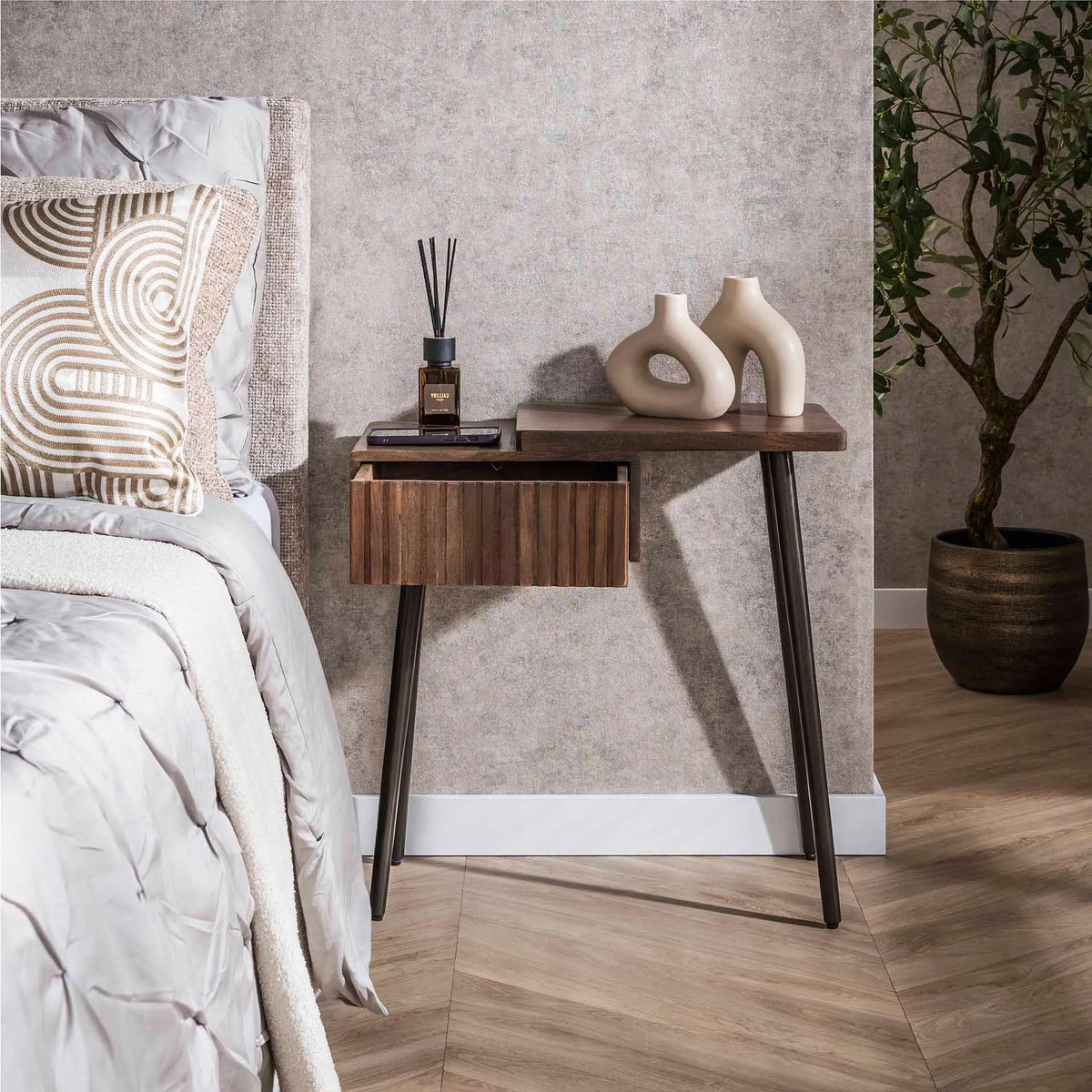 Table de Chevet Acacia Marron Tiroir