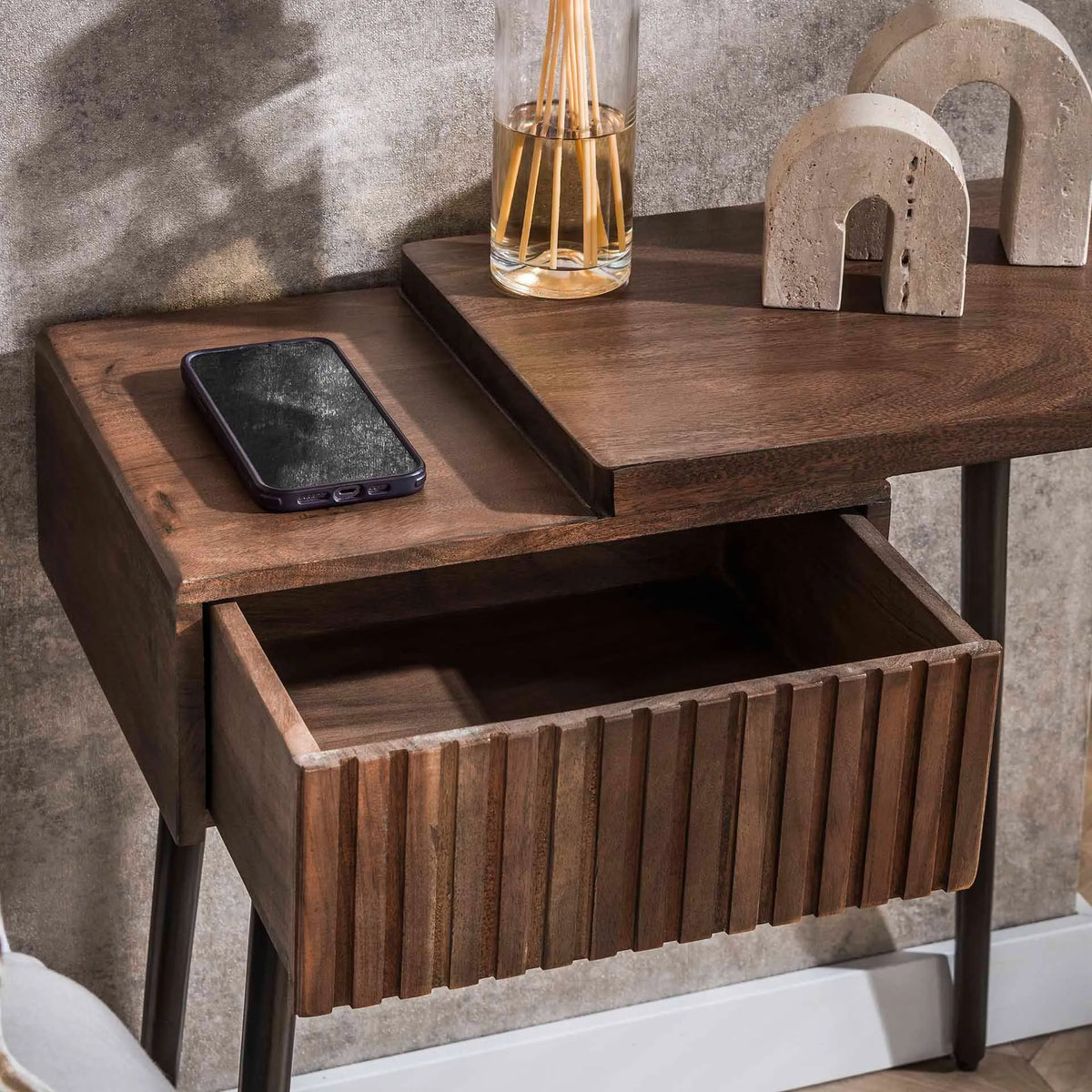 Table de Chevet Acacia Marron Details