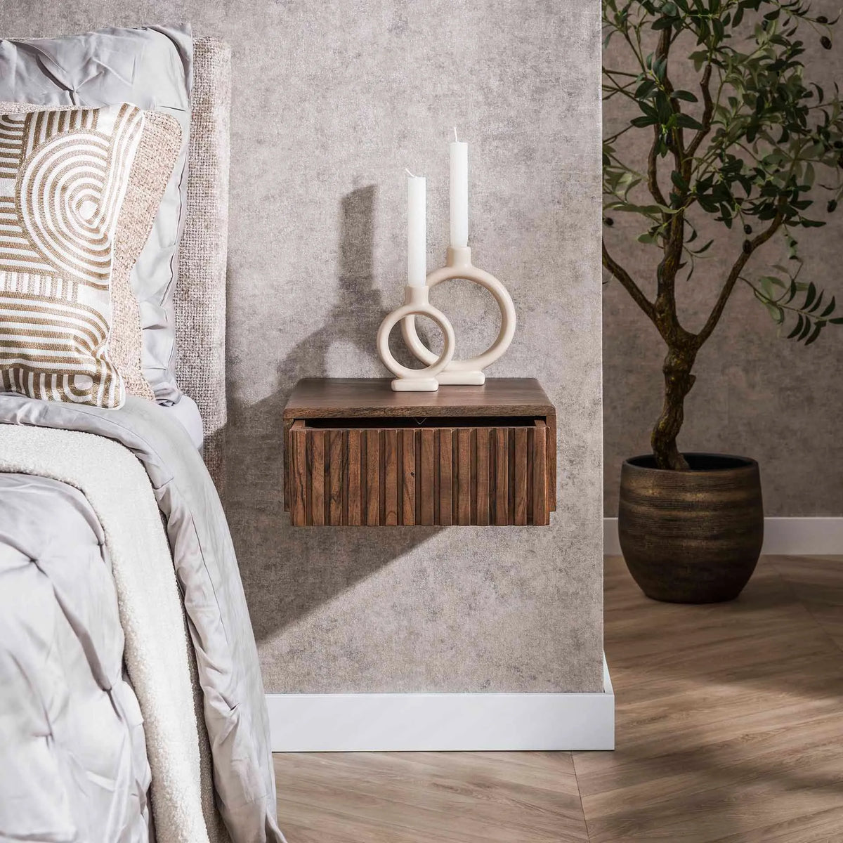 Table de Chevet Acacia Suspendu Tiroir