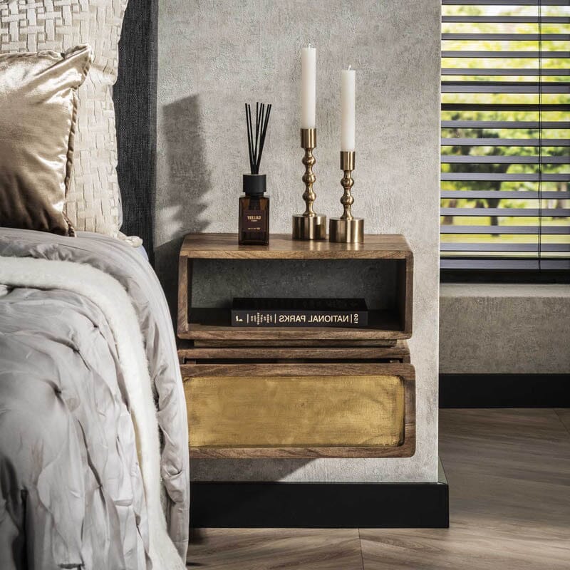 Table de Chevet Bois Manguier Tiroir Ouvert