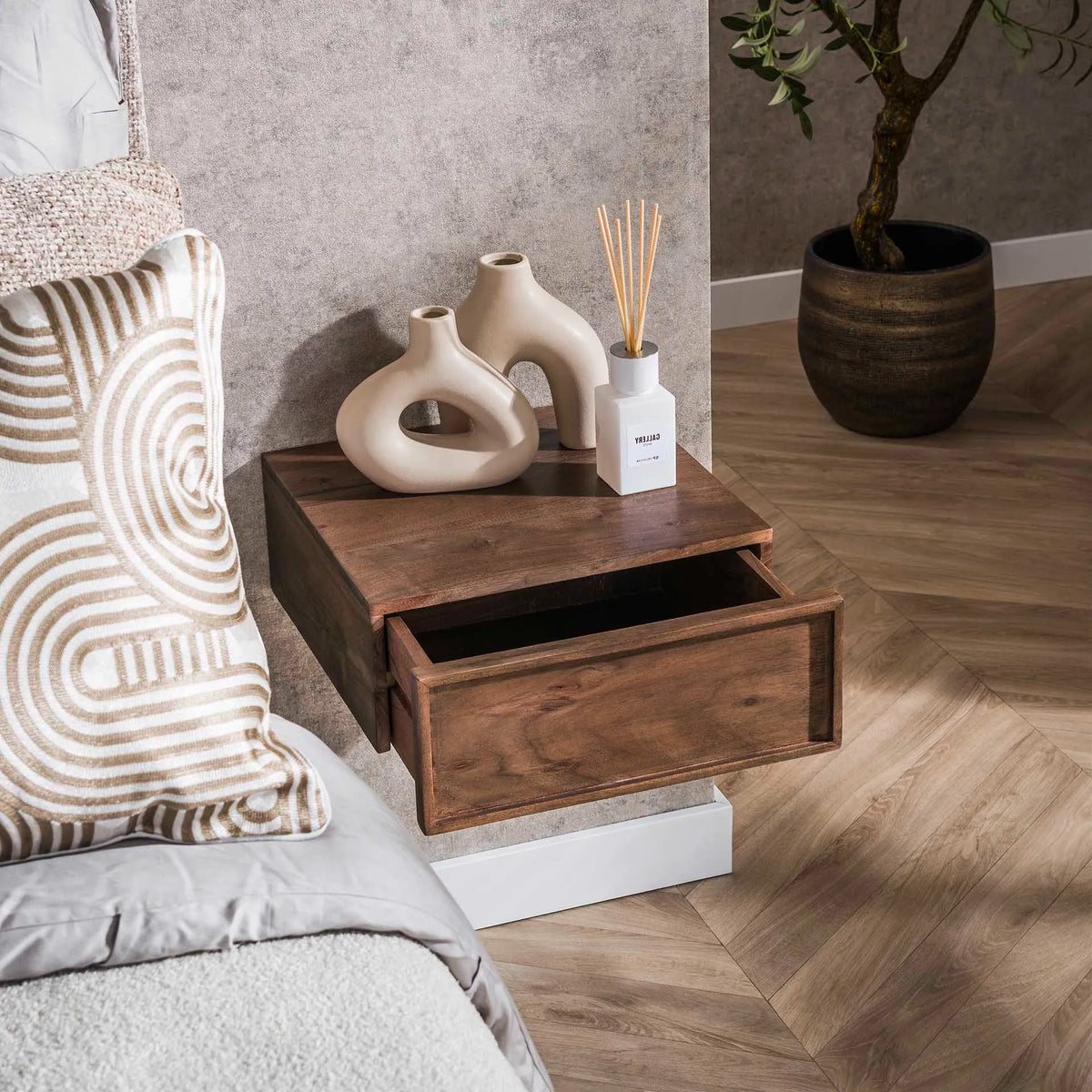 Table de Chevet Suspendue Bois Tiroir