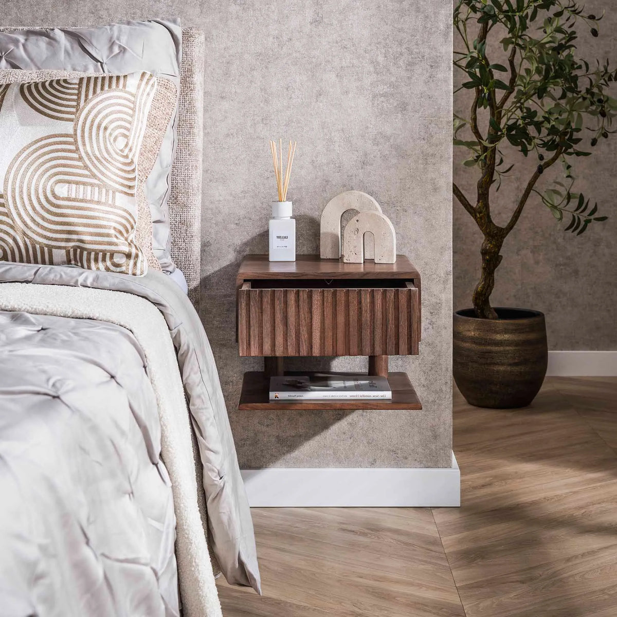 Table de Chevet Suspendue en Acacia Tiroir