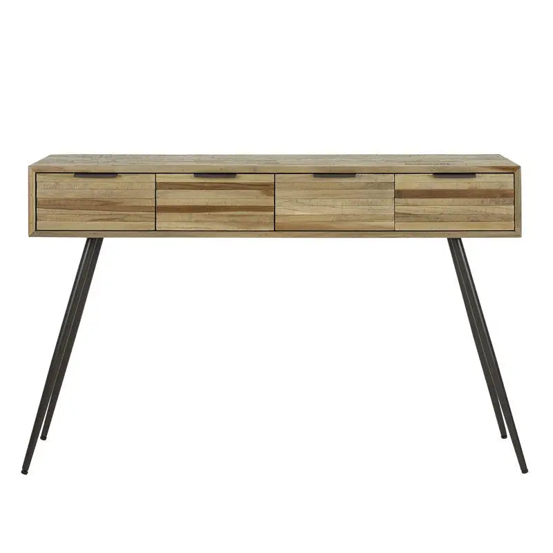 Table d&#39;Entrée Industrielle En Bois De teck En Bandes Et Métal lyadesign 