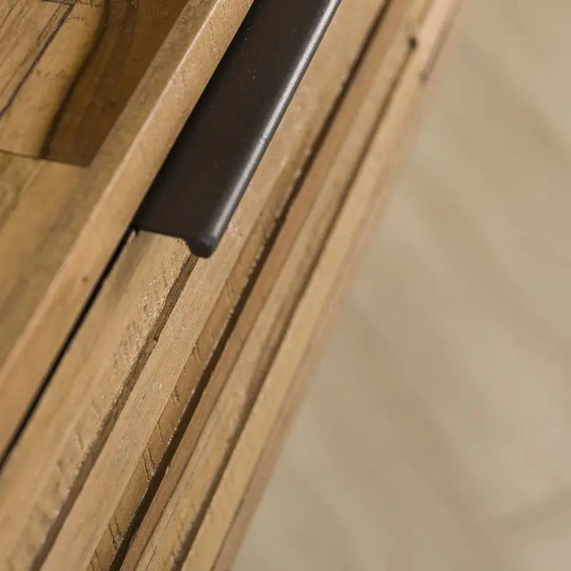 Table d&#39;Entrée Industrielle En Bois De teck En Bandes Et Métal lyadesign 