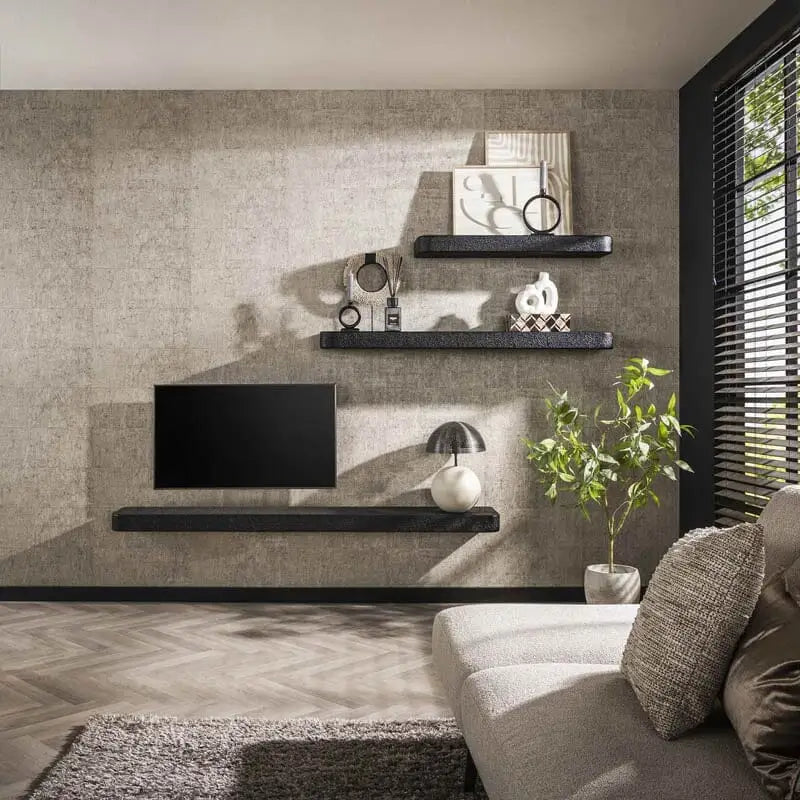 Ensemble des étagères murales noires de 100, 150 et 200 cm