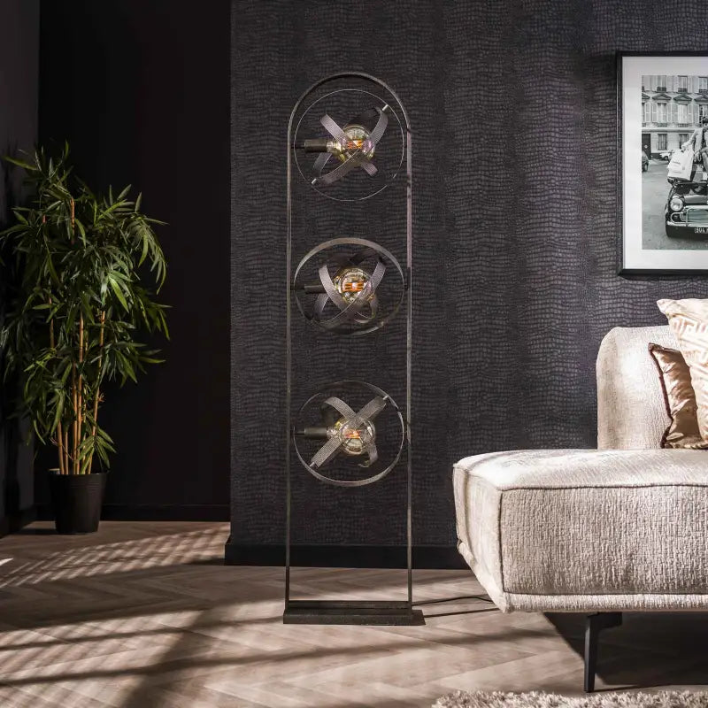 Lampadaire 3 boules vintage avec finition métallique noire 