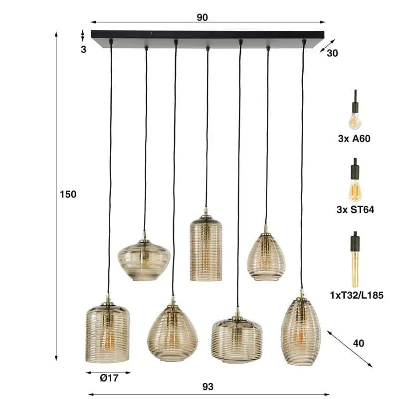 Les dimensions de Luminaire Suspendu En Verre