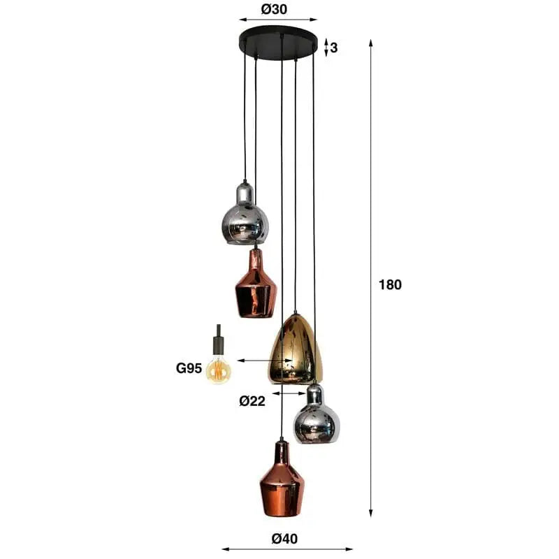Lustre  5 Lampes Design dimensions
