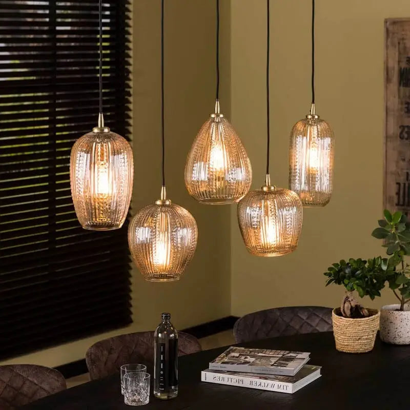 Lustre Suspension En Verre 5 Lampes