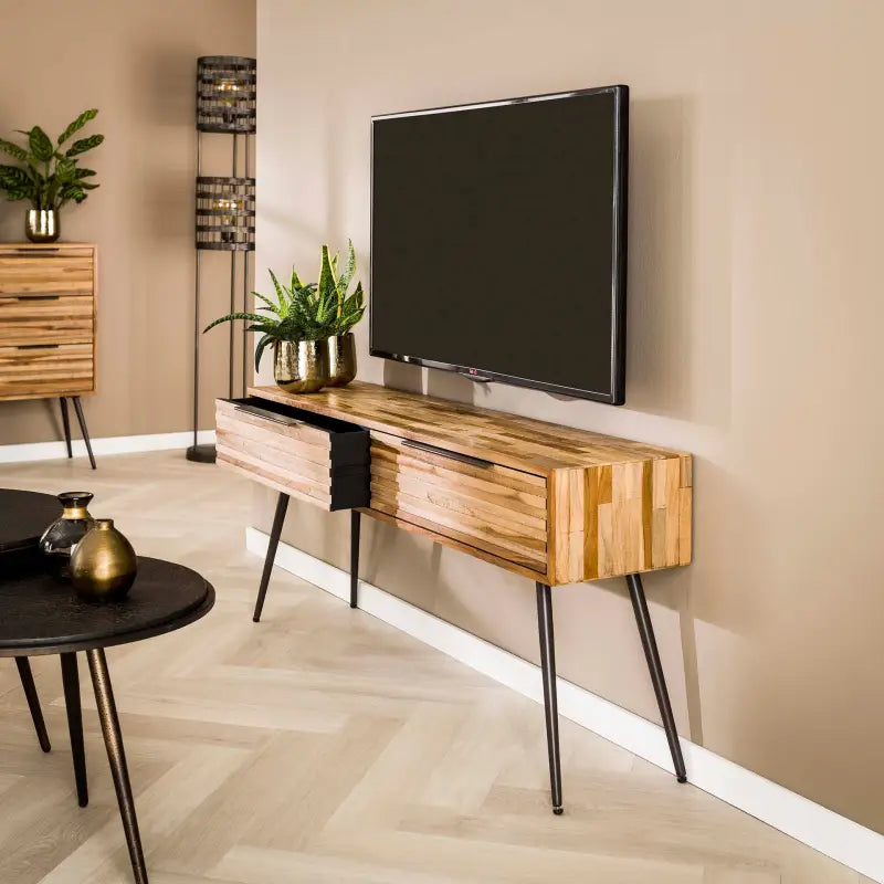 Meuble TV Industriel Bois De Teck Recyclé lyadesign 
