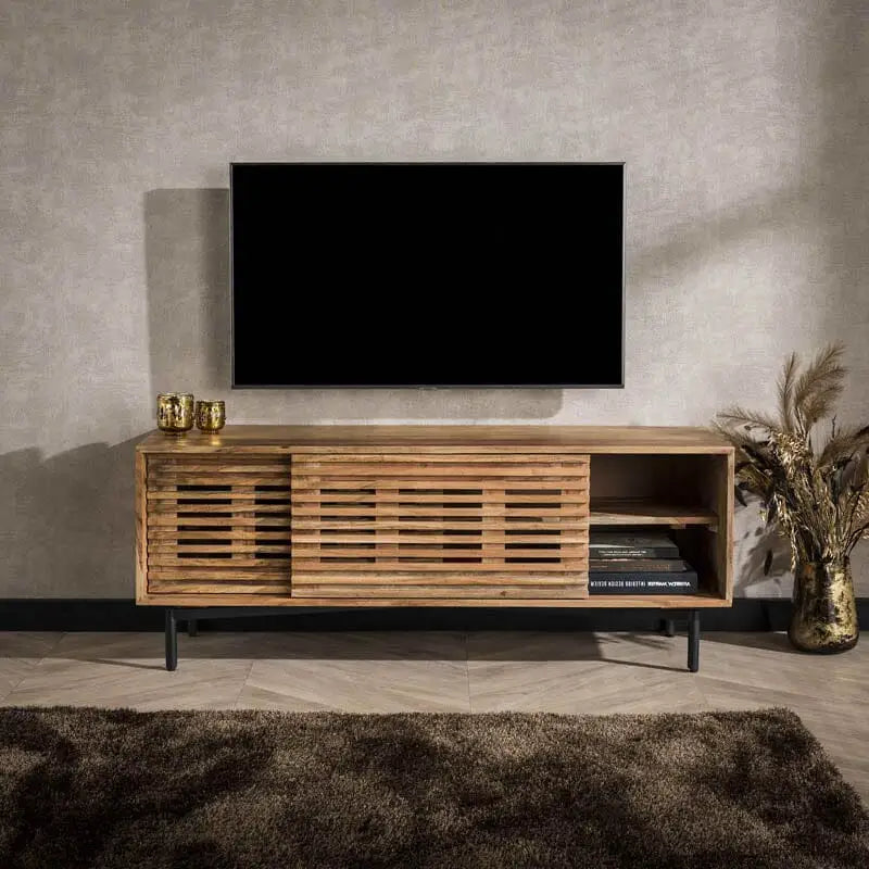 Meuble TV En Bois Acacia 2 Portes - Élégance et Fonctionnalité Réunies
