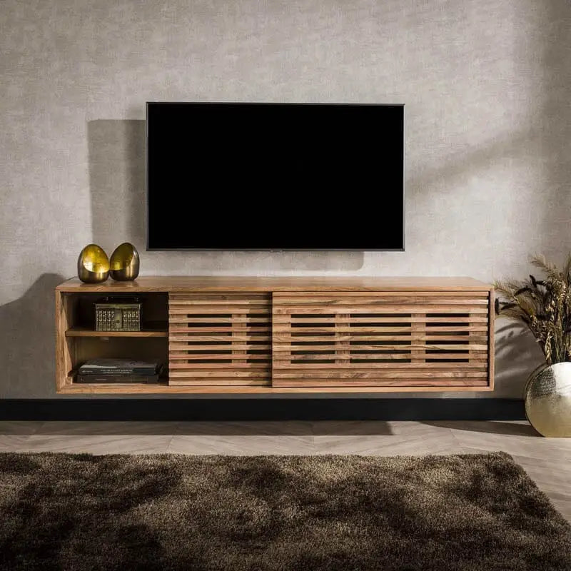 Meuble TV Suspendu Bois Acacia  tiroir 