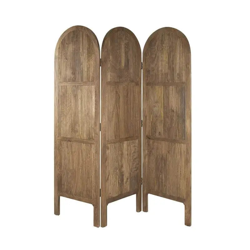 Vue de face du paravent bois de manguier avec motif de vagues